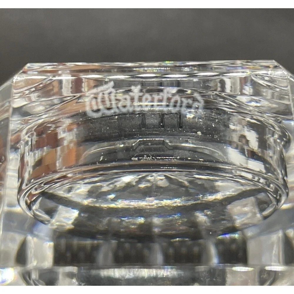 Vintage Waterford Crystal Octagon Desk Clock‎ Paperweight Diamond Cut 2.75